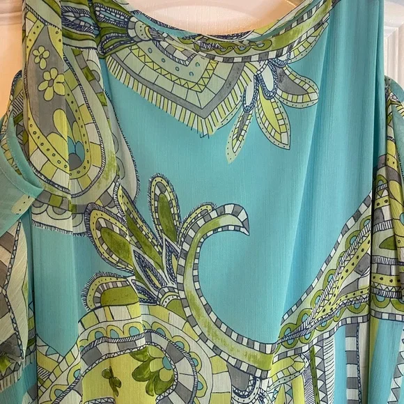 👗Chico’s Sienna Paisley Maxi Dress. Cold shoulder style. Aqua & Green Paisley👗 - Picture 9 of 12